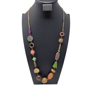 Artisan Primitive Tribal Multicolor‎ Colored Wooden Opera Necklace 32"